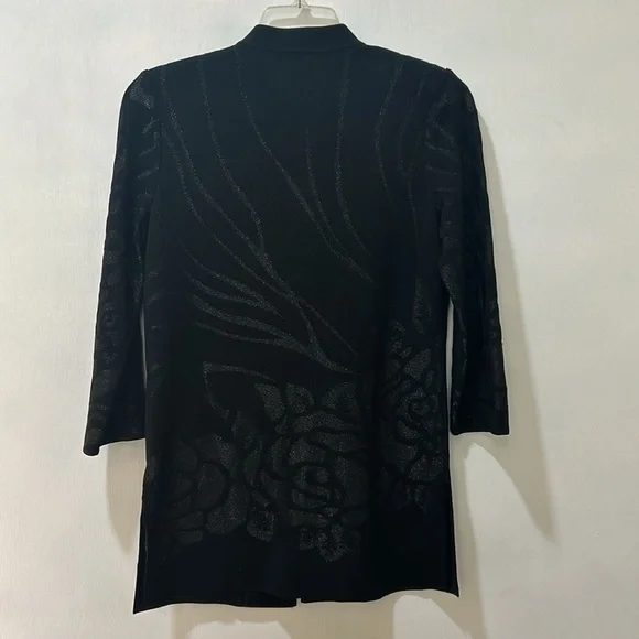 MING WANG OPEN CARDIGAN SWEATER WOMEN Sz SMALL BLACK FLORAL LONG SLEEVES - Picture 3 of 13